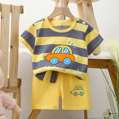 Children Clothing Suit Summer Cartoon Children's Sets Cotton T-Shirts Shorts Boys Girls Short Sleeve Kids Clothes