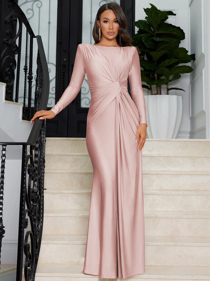 Dulzura Long Sleeves Shoulder Pad Ruched Maxi Dress Solid Elegant Prom Evening Party Long Dress Women’S Autumn Winter Outfit