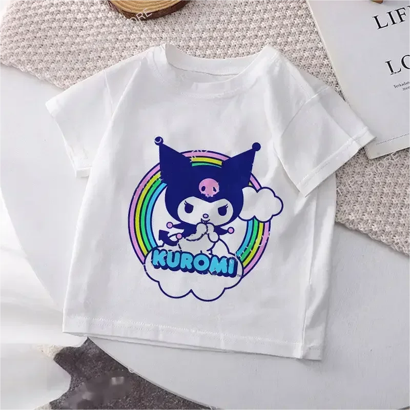 Hello Kitty Children's T-shirt Y2k Cotton Sanrio Kuromi Melody Anime Tee Shirts Cartoons Kid Girl Boy Streetwear Casual Clothes