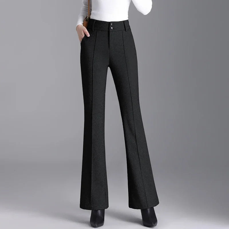 2024 Autumn New High Waist Slimming Draping Professional Micro-Pull Straight Suit Trousers Bell-Bottom Pants korean