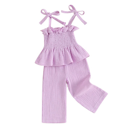 Suefunskry Toddler Girls 2Pcs Outfits Solid Color Sleeveless Camisole and Elastic Pants Set Baby Summer Clothes 6M-3Y