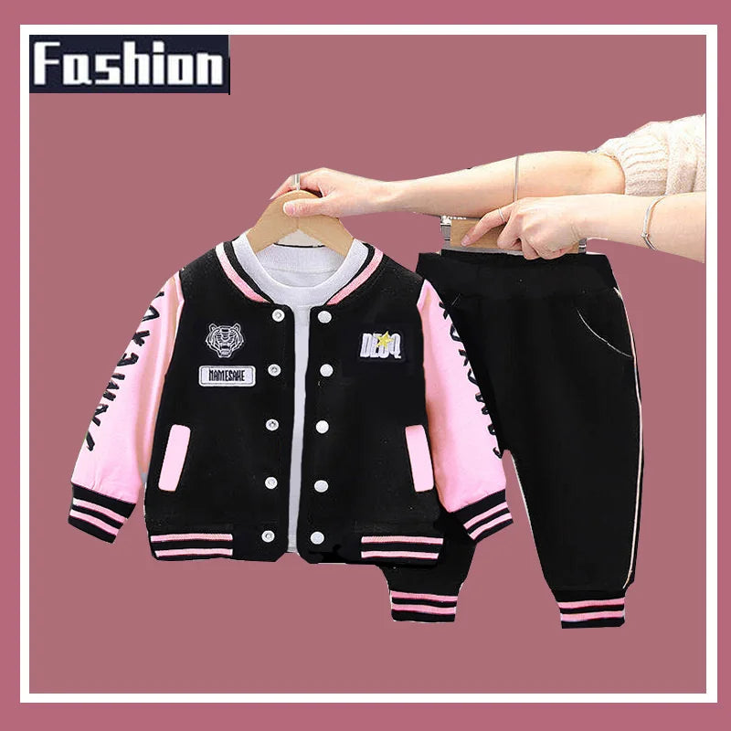 2024 New Kids Casual Clothing Sets Boys Girls Baseball Sports Suit Coat Pant 2Pcs Tracksuit Spring Autumn Thin Baby Outfits 1-4Y