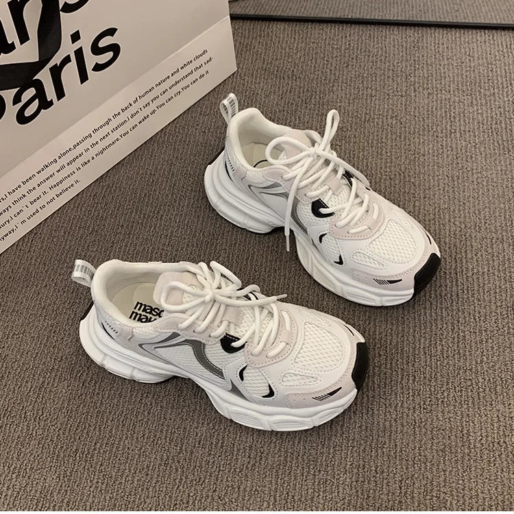 Women's New Chunky Sneakers Women Autumn Breathable Mesh Casual Shoes Sneakers Tennis Female Platform Lace Up Vulcanized Shoes