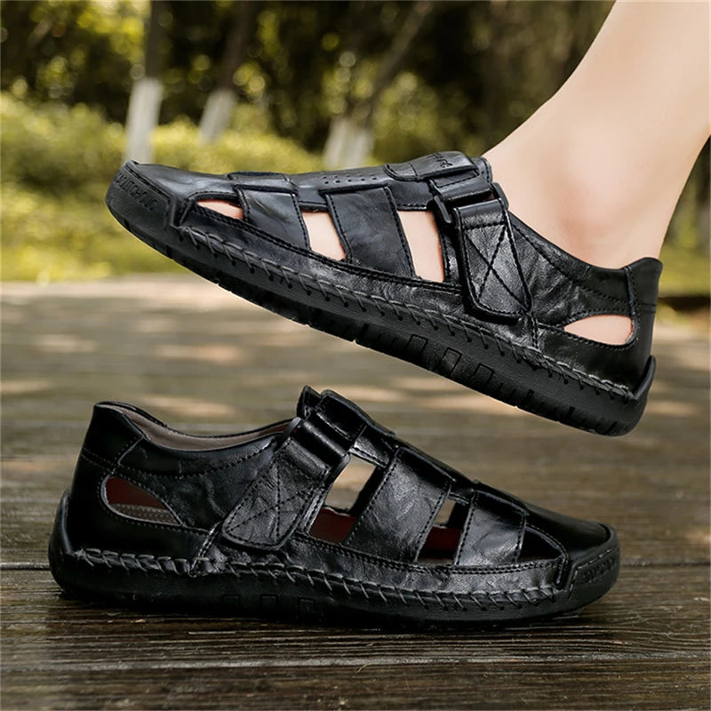 Men's Leather Sandals Non-slip Flat Shoes Walking Sandals Men's Beach Roman Sandal Fashion Soft Men's Sneakers Summer Outdoor