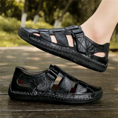 Men's Leather Sandals Non-slip Flat Shoes Walking Sandals Men's Beach Roman Sandal Fashion Soft Men's Sneakers Summer Outdoor