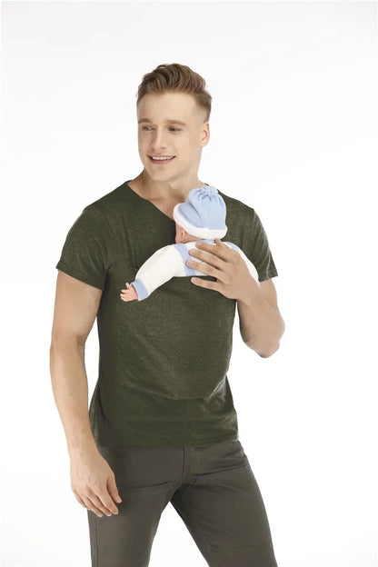 Safety Kangaroo Pocket T-Shirt Baby Carrier Pregnancy Top Clothes Summer Mother Father Soft Feeding Polyester T Shirt