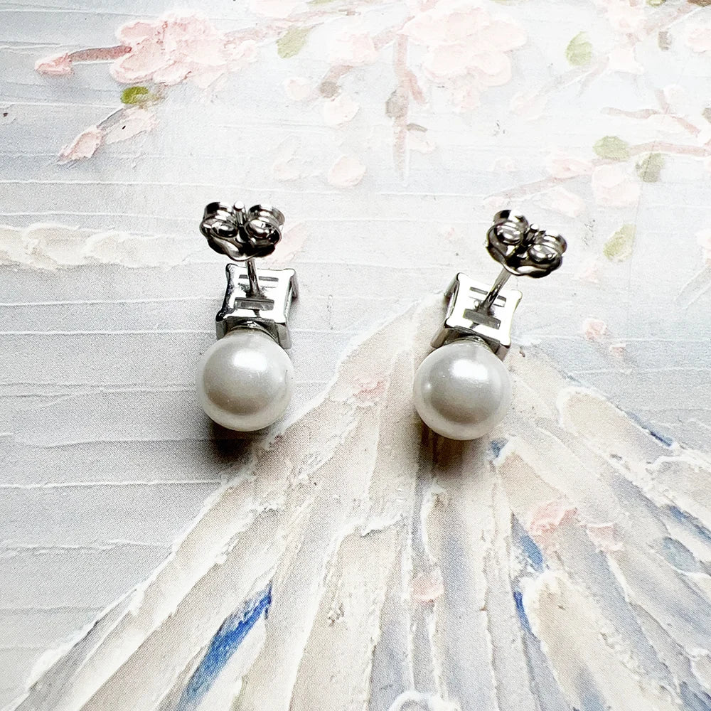 Stud Earrings Freshwater Pearl with White Stone Europe Style Fine Jewerly For Women Classic Gift In 925 Sterling Silver