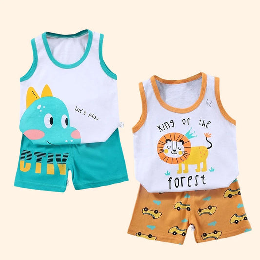 Children Sets Kids Vest Suit 2PCS Set Summer Cotton T-Shirt Girl Shorts Clothes Children Boys Girls Sleeveless Suit Wear Cloth