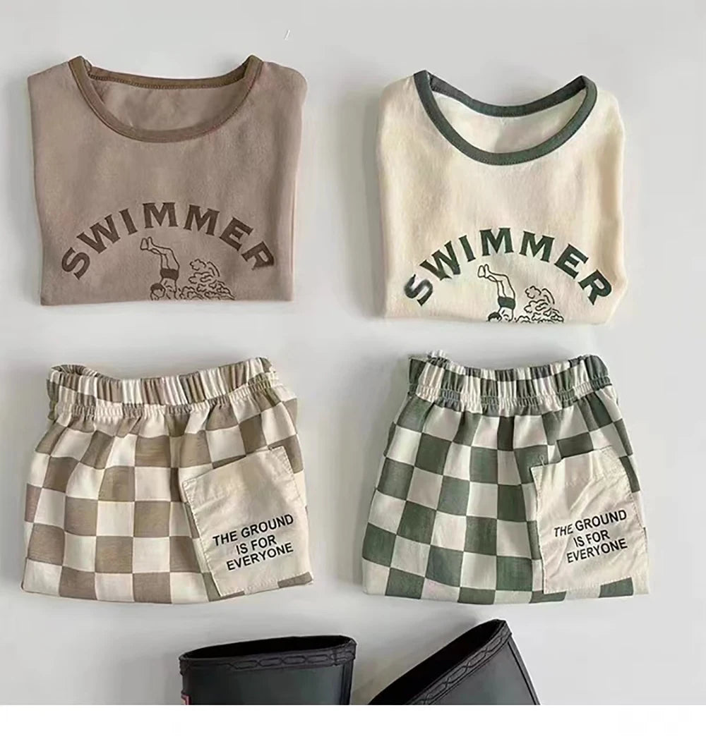 Summer suit 2024 new American baby suit TZ230137  short sleeve plaid shorts thin baby baby two-piece suit