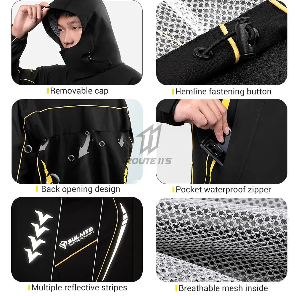 Waterproof Cycling Rain Suit Raincoat+Rain Pants Poncho Motorcycle Rain Jacket Motorbike Scooter Riding Rain Suit