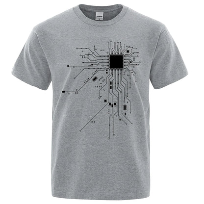 CPU Processor Circuit Diagram T Shirt Men Summer Cotton T-shirt Men's Funny Tops Fashion Tees Homme Brand Unisex Clothes C99