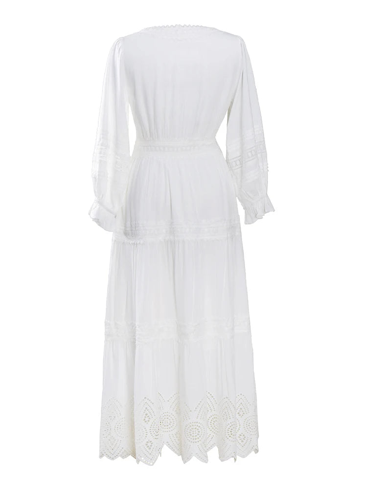 GypsyLady White Elegant Chic Maxi Dresse Tiered Lace Summer Women Dress Hollow Out Holiday Sexy Casual Ladies Dress Vestido