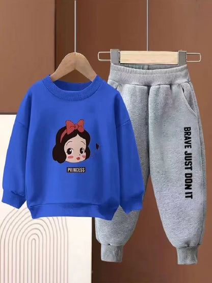 Autumn Baby Girl Boy Clothes Set Children Disney Snow White Printing Sweatshirt Top and Pants Bottom Suit Long Sleeve Tracksuit