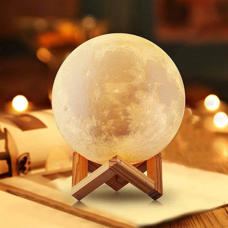 LED Moon Lamp Night Light 3D Printing Moonlight 8cm Battery Powered Star Light Bedroom Decoration Night Light Children's DayGift