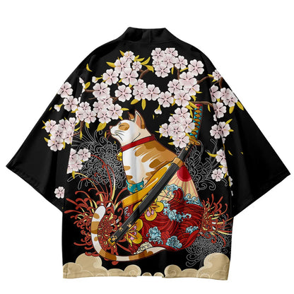 Japanese Cat Print Haori Kimonos Yukata Samurai Men Women Kimono Traditional Asian Clothes Harajuku Cardigan Shirt