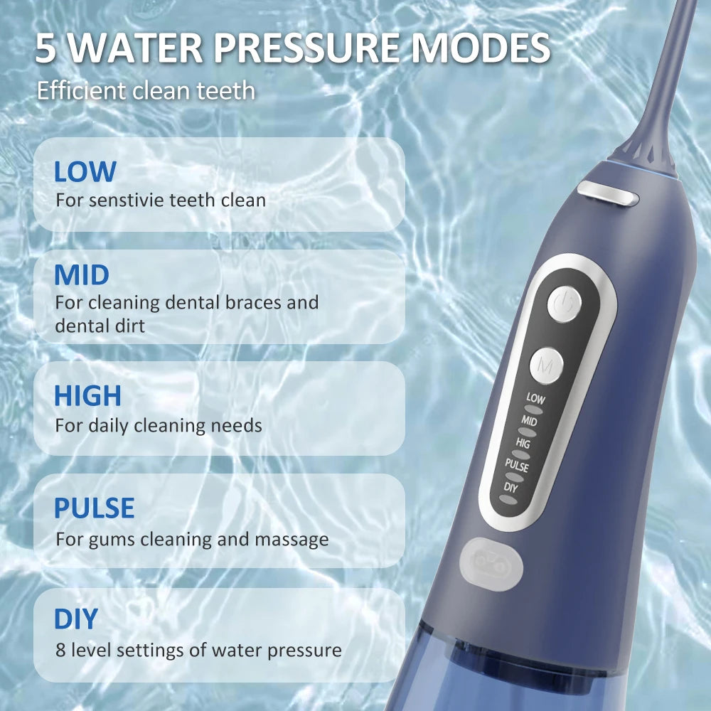 Oral Irrigator With Travel Bag Portable Water Flosser USB Rechargeable 6 Nozzles 300ml Water Tank Waterproof  Dental Water Jet