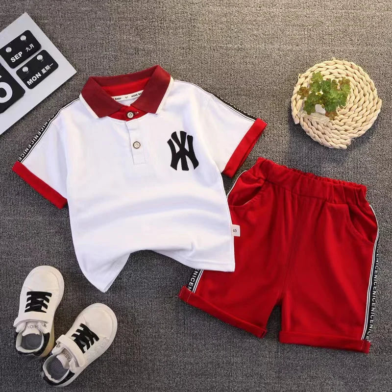 Infant Toddler Summer Short Sleeve Sport Outfit Baby Boys Clothes Set Turn-down Collars Shirs+Shorts 2PCS Clothing Kids 1-5T Set