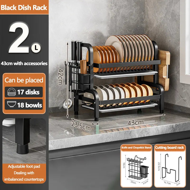 2025NEW Dish Drying Rack 2-Tier Compact Kitchen Dish Rack Drainboard Set Large Rust-Proof Dish Drainer with Utensil Holder