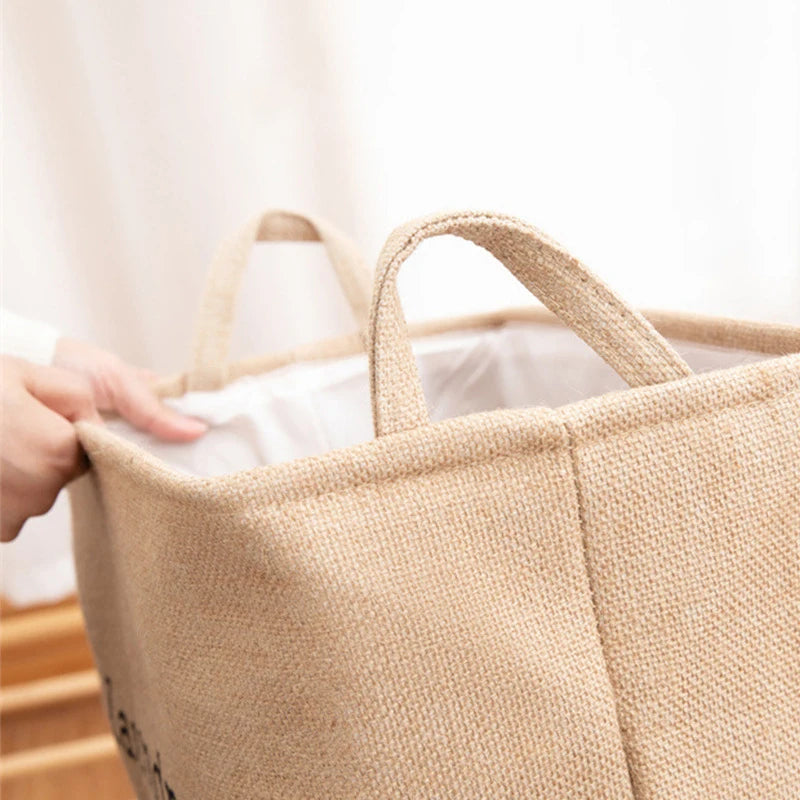 Jute Cloth Art Dirty Clothes Collection Basket Light Luxury Home Bathroom Foldable Laundry Basket Large Capacity Storage