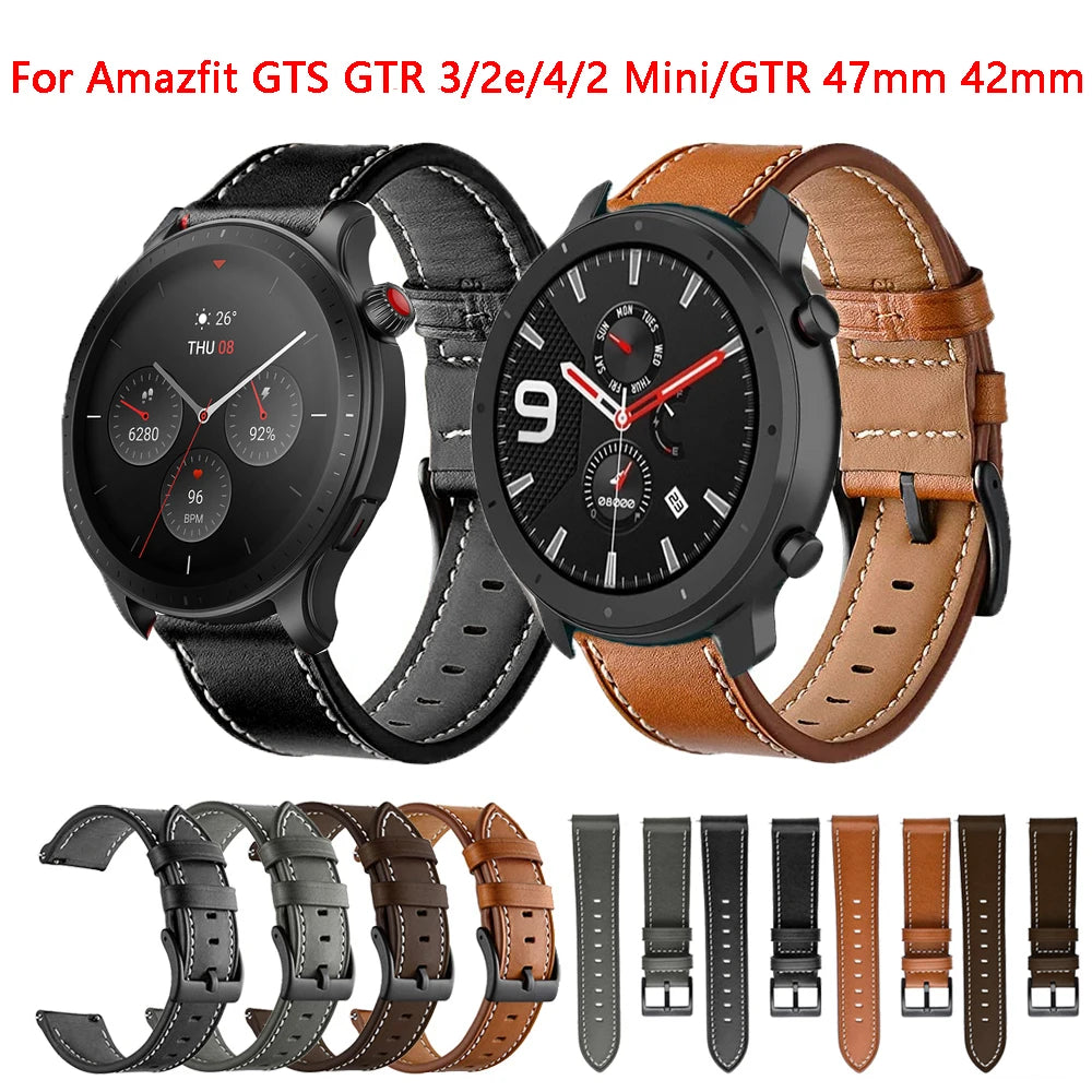 20 22mm Leather Strap For Amazfit GTR 4 47mm GTR 3 Pro 2 Strap Smartwatch Wristband Bracelet GTS 4 2 Mini Replacement Watchband