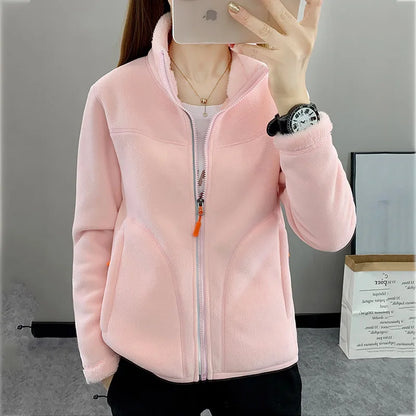 Autumn and winter Solid color Women's flocking thicken warm {double-sided can wear} casual sweatshirts coat Multi-color optional