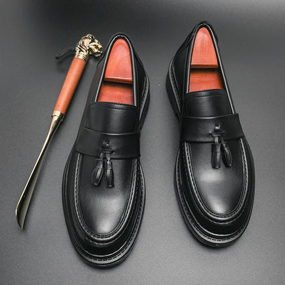 Loafers Men Platform Thick-soled Tassel Formal Business Shoes Slip-on Comfortable Men's Leather Shoes Casual Shoes Oxford Shoes