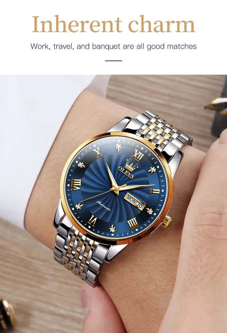 OLEVS Top Brand Luxury Watch for Men Automatic Movement Mechanical Male Wristwatch Waterproof Stainless Steel Men's Watches