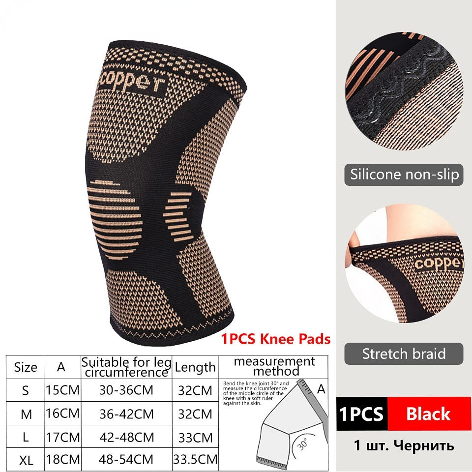 1Pcs Band Copper Nylon Knee Brace Relief Arthritis Pain Support Knee Sleeve Compression Sports Fitness Workout Knee Protection