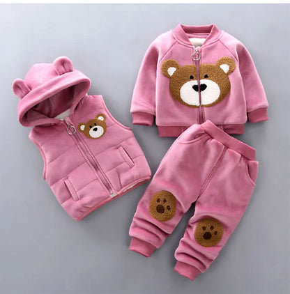 Children's Autumn and Winter Set 2024 Boys and Girls Cartoon Plush Coat+Hooded Vest+Pants Set Baby Warm Three Piece Set 0-4Y