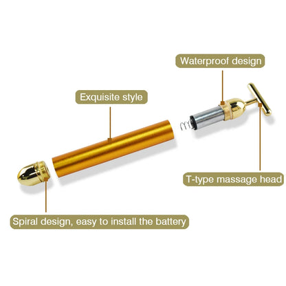 24K Gold Facial Slimming Massager T Shaped Vibrating Roller Skin Beauty Pulse Firming Face Massage Lift Tightening Wrinkle Bar