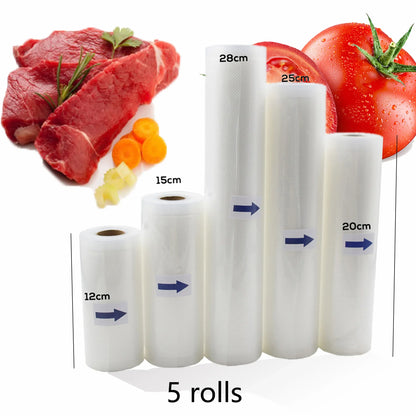 Vacuum Bags For Food Long Fresh Keeping BPA-Free Packaging Sealer Bag For Meat Fruits 5 Rolls/lot 12+15+20+25+28cm*500cm