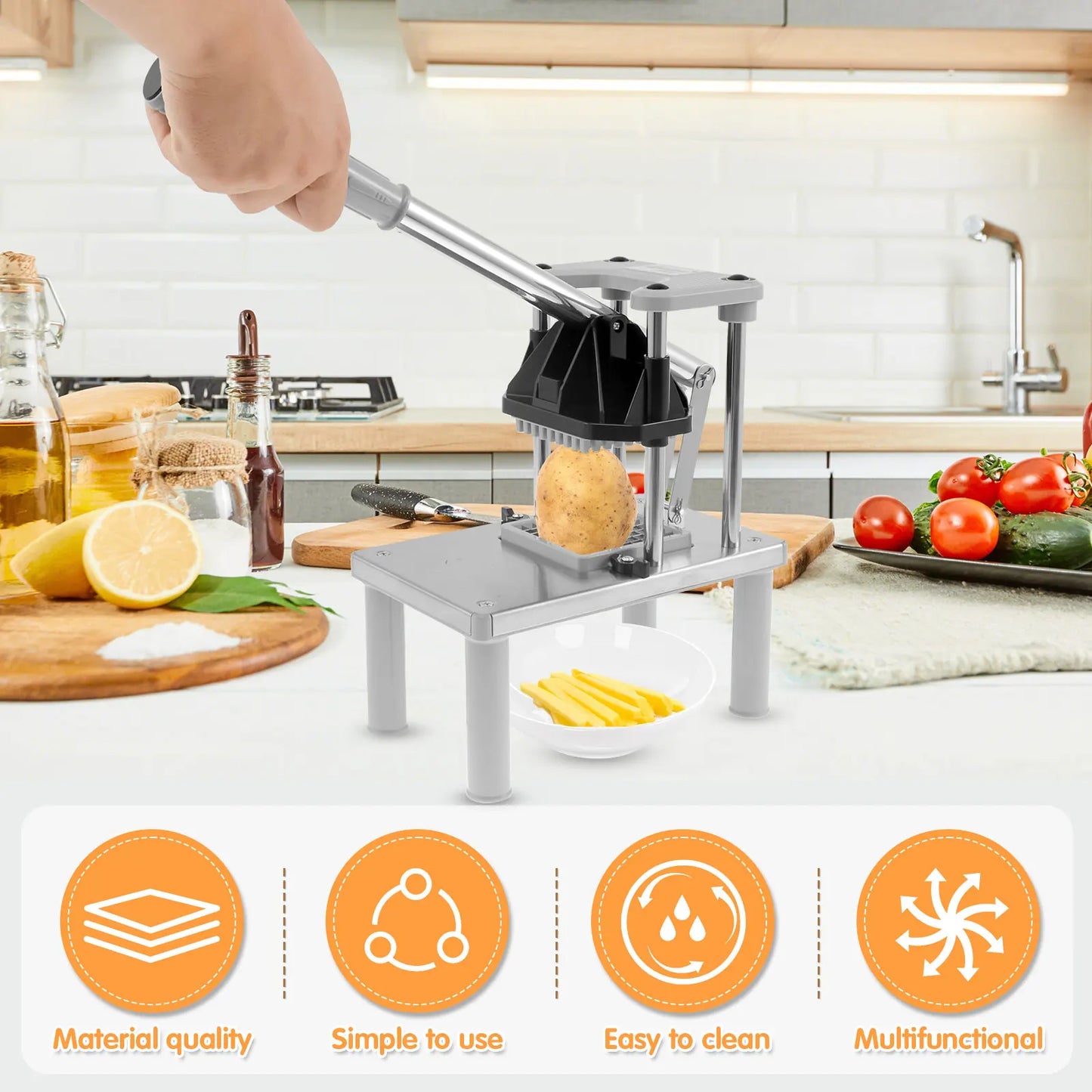 Manual Fries Machine Commercial Vegetable Fruit Chopper Dicer with 2 Replacement Blades Stainless Steel French Fry Cutter