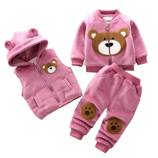 Winter Warm Velvet Plush Hooded Vest+Sweater+Pants 3Pcs Suit Cartoon Bear Kids Toddler Set Boys Girls Autumn Casual Clothes New