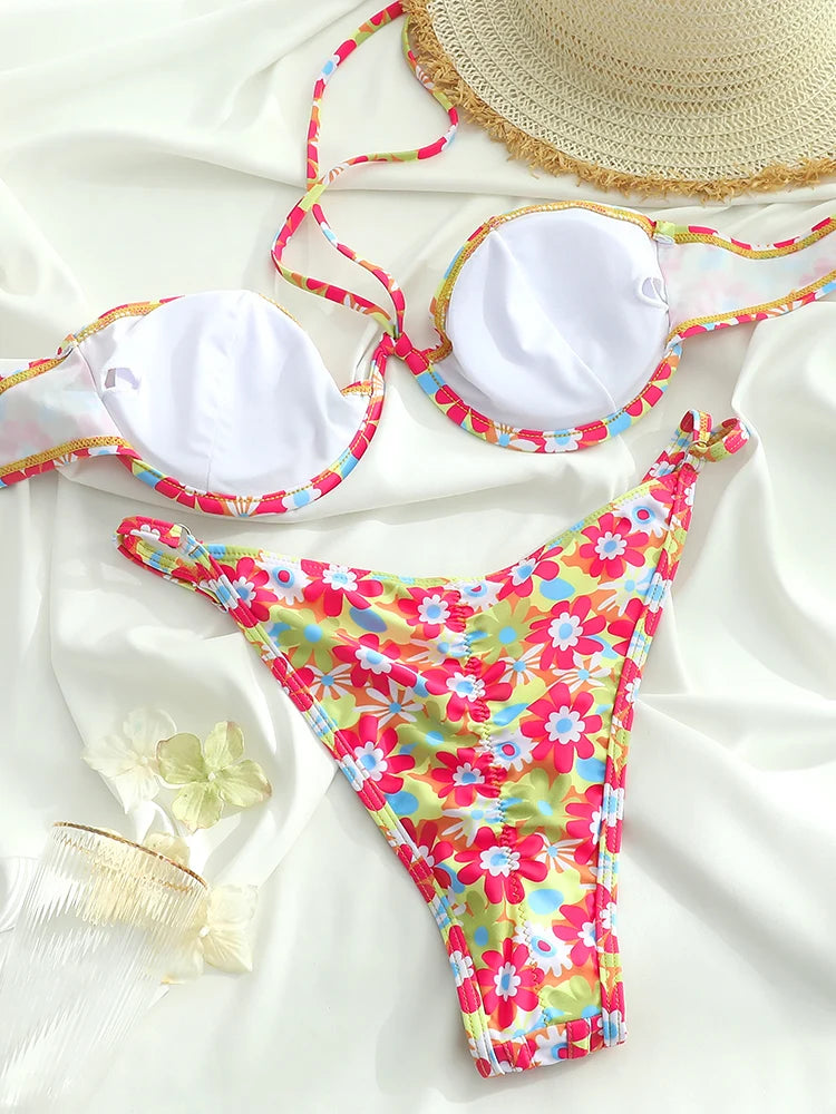 Push Up Swimsuit 2024 Bikinis Print Women Swimwear Cup Biquinis Brazilian Bikini Sets 2024 Bathing Suits Beach Wear Summer