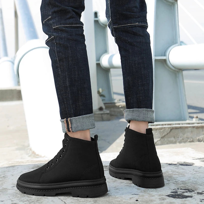 Winter Men Boots Elevator Shoes Hidden Heels Warm Canvas Heightening Shoes For Man Increase Insole 8CM 6CM Casual Lift Sports