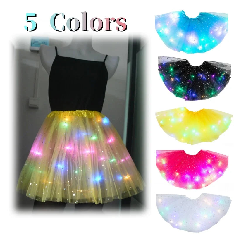 Women's Girl Glow Star Tutu Light Up Skirt Birthday Wedding LED Clothes Ballet Dance Halloween Christmas Fancy Party Costume