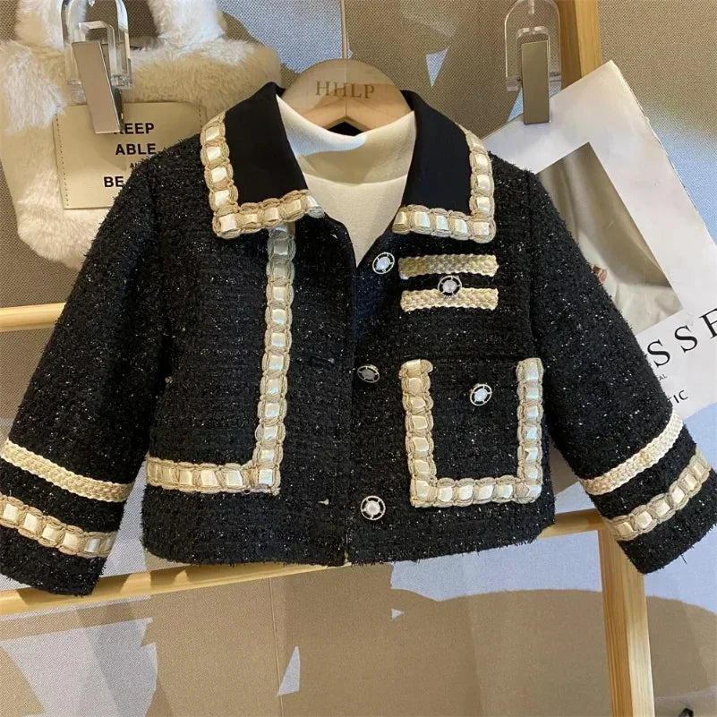 New Girl 2 Piece Tweed Set Winter Suit Clothes for 1-10Years Children's Cotton Padded Jacket Coat+Skirt Kids Classic Outfits