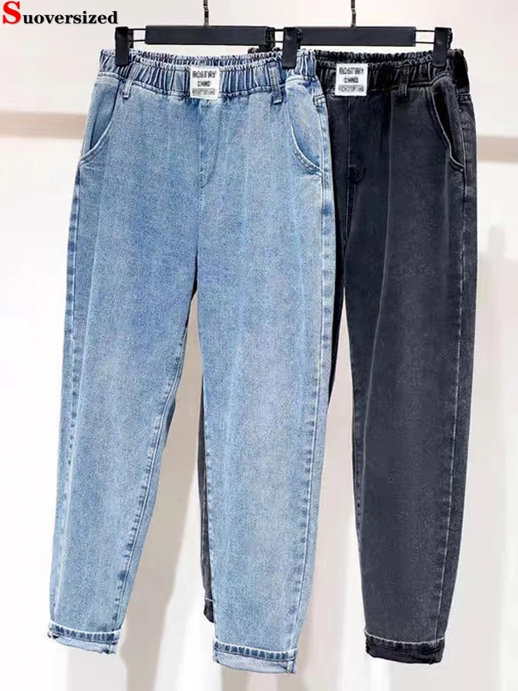 Big Size 5xl High Waist Harem Jeans  Ankle Length Vintage Straight Denim Pants Baggy Vaqueros  New Trousers Woman Casual Spodnie