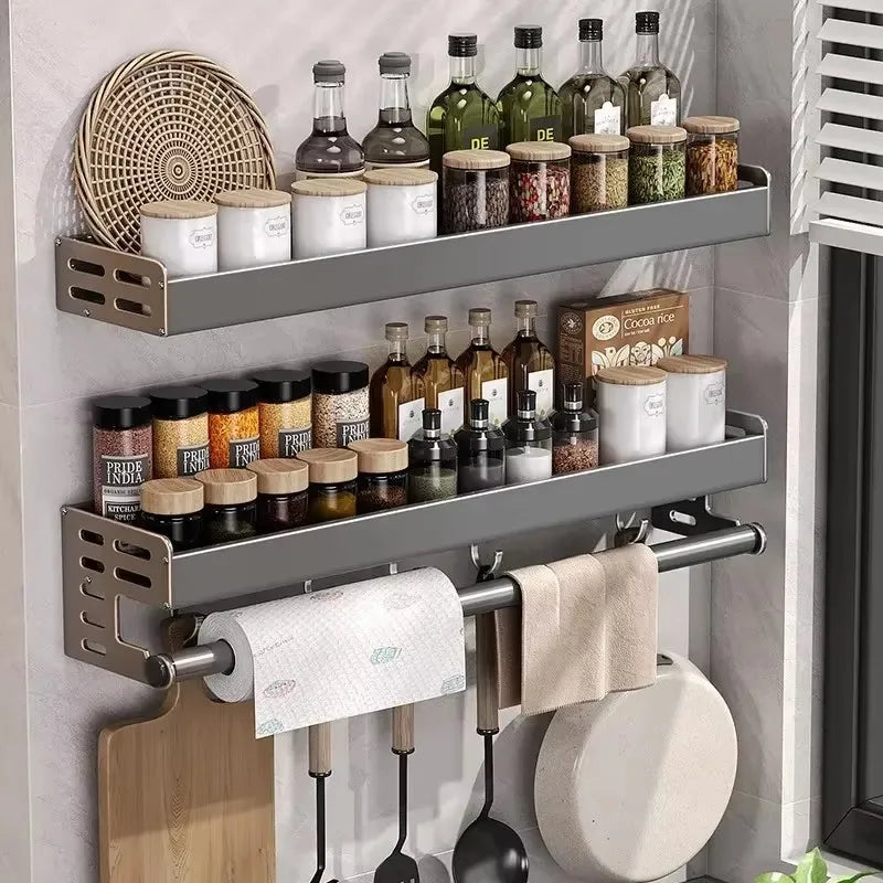 Wall-Mounted Kitchen Spice Storage Rack Condiment Rack Multifunctional Household Utensil Rack Kitchen Hanging Organizers