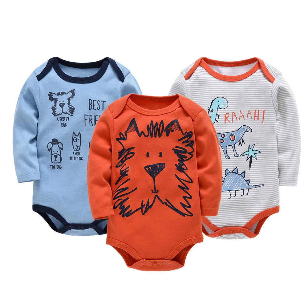 Kavkas Baby Boys Girls Bodysuit 3 PCS Long Sleeve 100% Cotton Baby Clothes 0-12 Months Newborn Body Bebe Jumpsuit Clothing