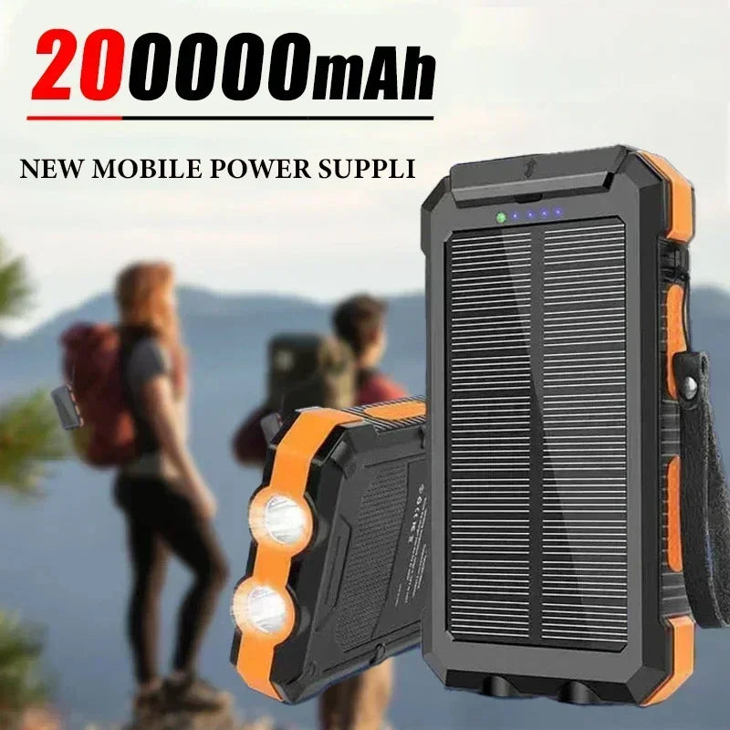 200000mAh Power Bank Fast Charging Outdoor Large Capacity External Battery Solar PowerBank Flashlight For iPhone Huawei Xiaomi