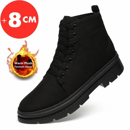 Winter Men Boots Elevator Shoes Hidden Heels Warm Canvas Heightening Shoes For Man Increase Insole 8CM 6CM Casual Lift Sports