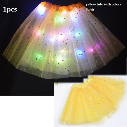 Women's Girl Glow Star Tutu Light Up Skirt Birthday Wedding LED Clothes Ballet Dance Halloween Christmas Fancy Party Costume