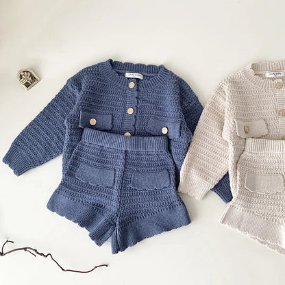 deer jonmi New Autumn Winter Toddlers Girls Knitted Sets Cardigan Sweater Shorts 2pcs Korean Style Baby Kids Princess Outfits