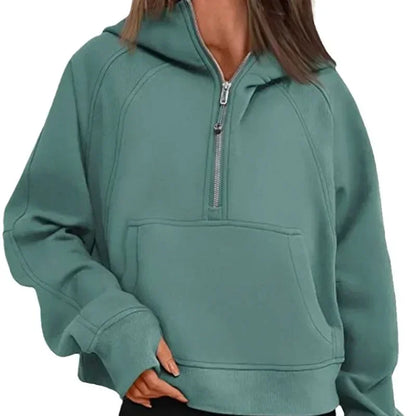 Autumn/winter Womens Sport Half Zip Hoodie Sweatshirt Loose Cropped Fleece Hoodies Women