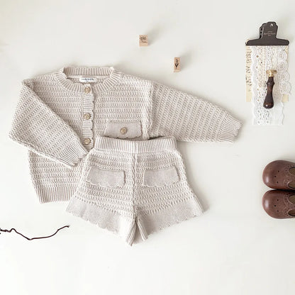 deer jonmi New Autumn Winter Toddlers Girls Knitted Sets Cardigan Sweater Shorts 2pcs Korean Style Baby Kids Princess Outfits