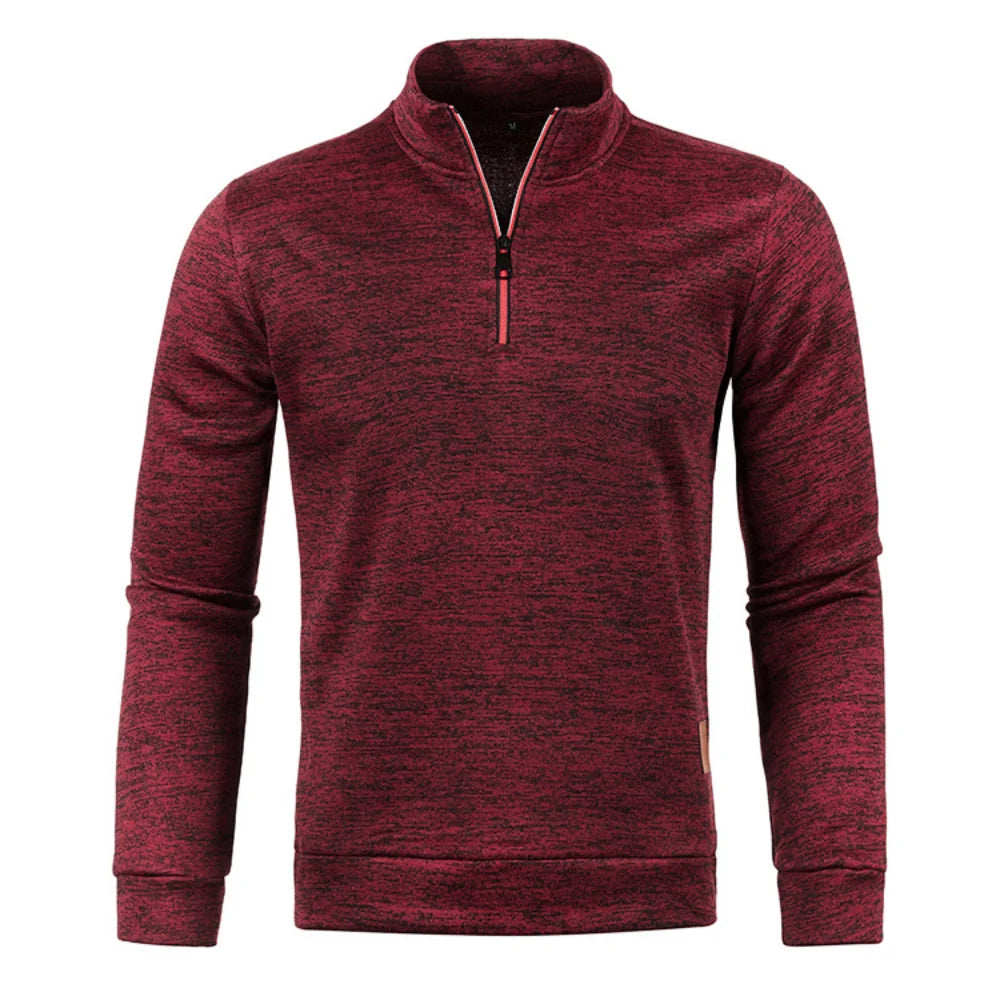 Solid Color Coat Men Autumn Winter Long Sleeve Zipper Stand Collar T-shirts for Men Pullover Top Sports Male