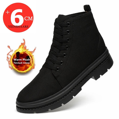 Winter Men Boots Elevator Shoes Hidden Heels Warm Canvas Heightening Shoes For Man Increase Insole 8CM 6CM Casual Lift Sports