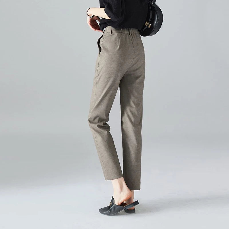 Autumn Winter High Waist Elegant Fashion All-match Solid Color Pants Female Ankle Length Slim Casual Trousers Women's Clothing