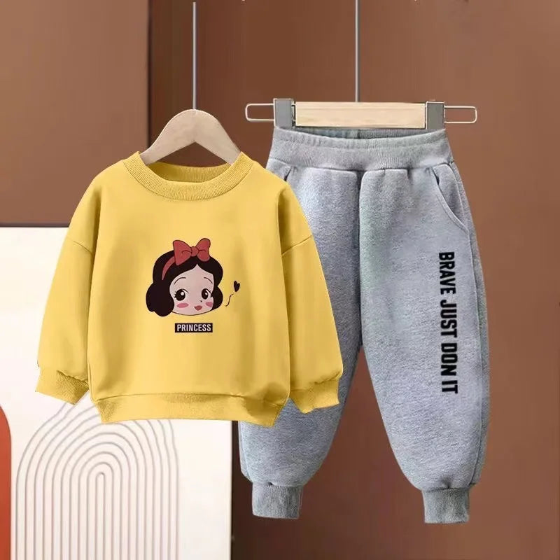 Autumn Baby Girl Boy Clothes Set Children Disney Snow White Printing Sweatshirt Top and Pants Bottom Suit Long Sleeve Tracksuit